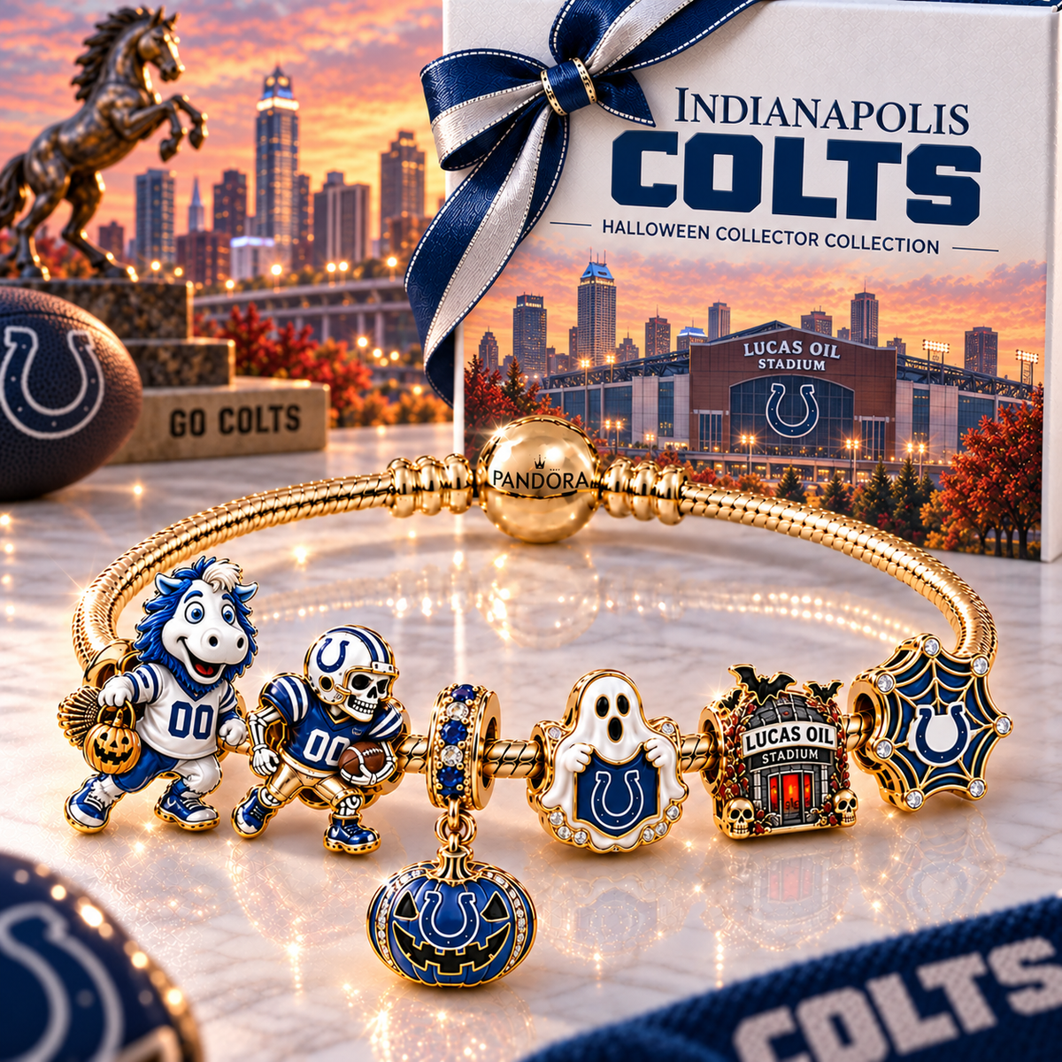Premium NFL IC Halloween Gold Charm Bracelet Set V4