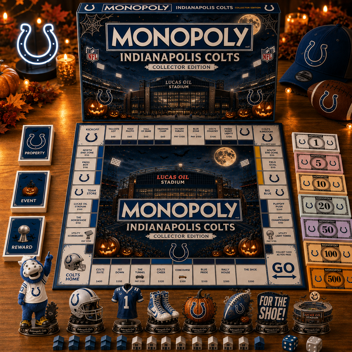Premium NFL IND Halloween Stadium Monopoly Collector’s Edition Board Game V10