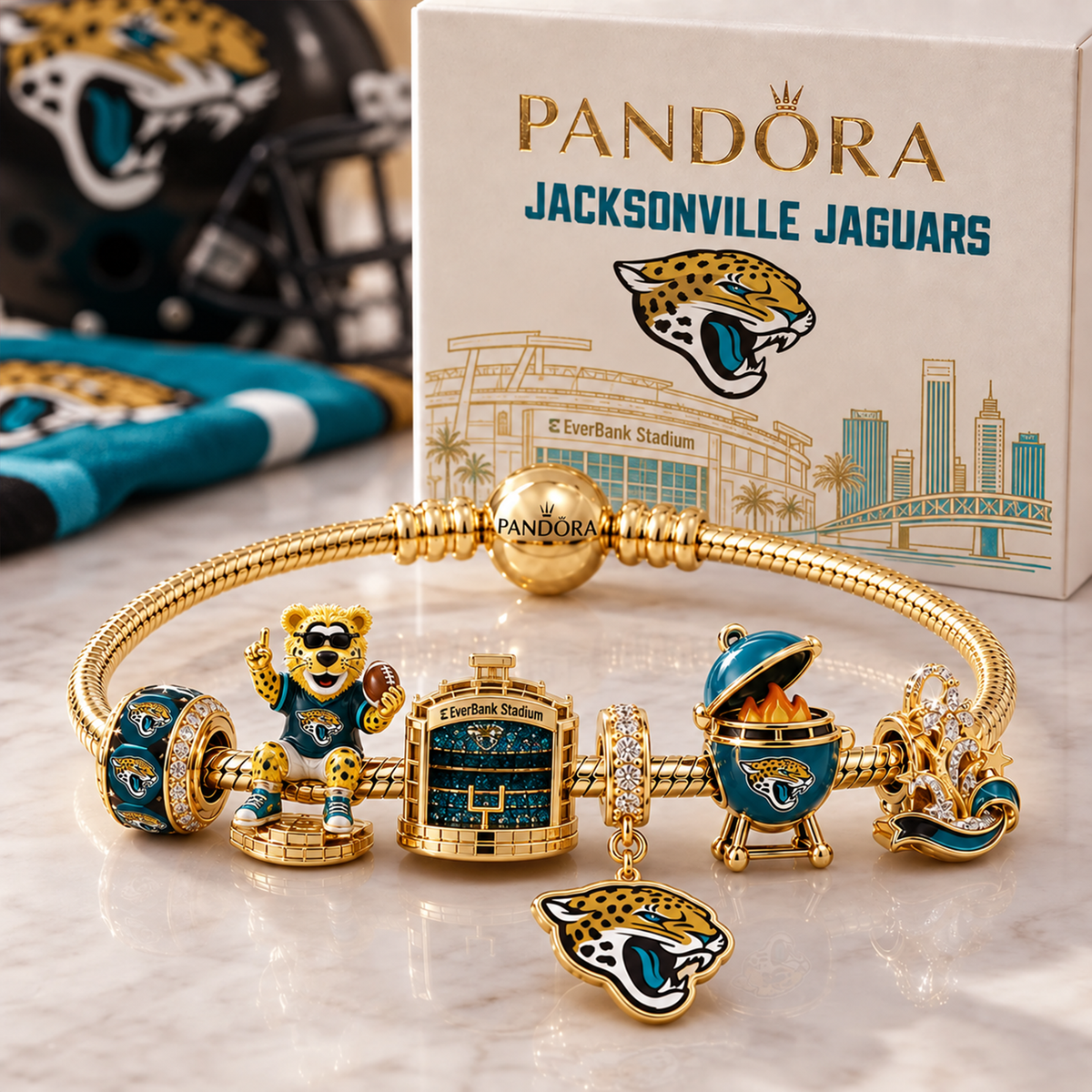 Premium NFL JAC Heritage Gold Charm Bracelet Set V3