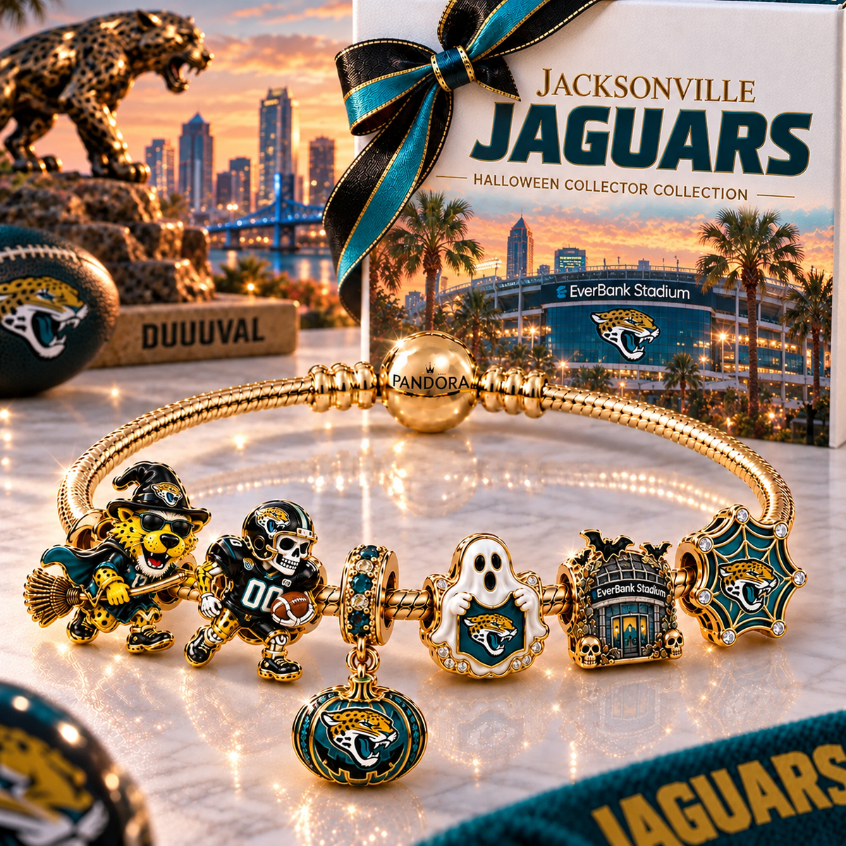Premium NFL JJ Halloween Gold Charm Bracelet Set V4