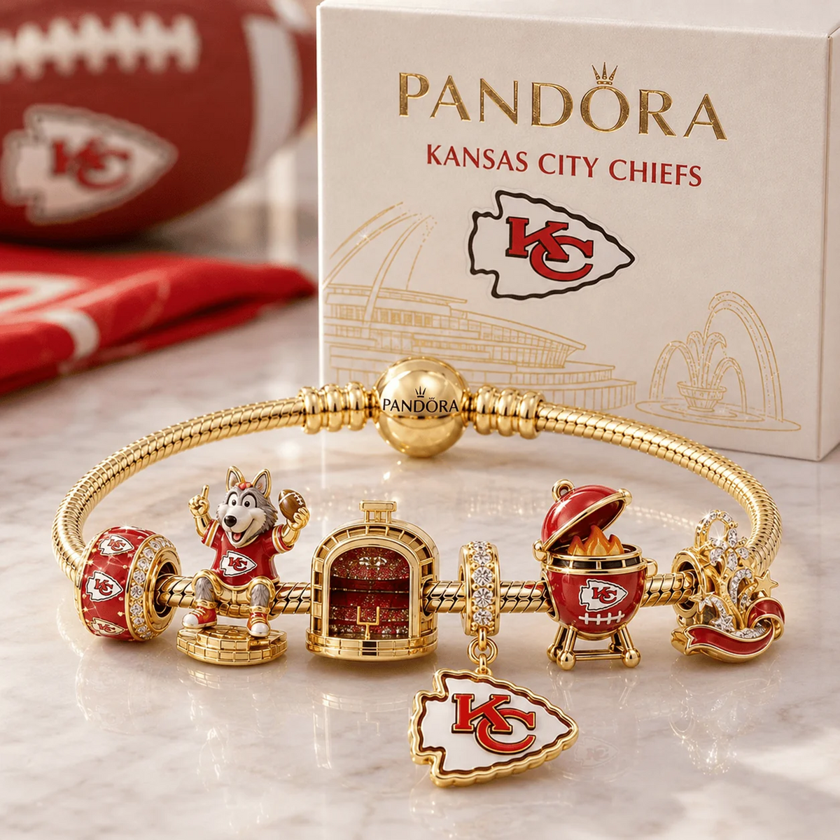 Premium NFL KC Heritage Gold Charm Bracelet Set V3
