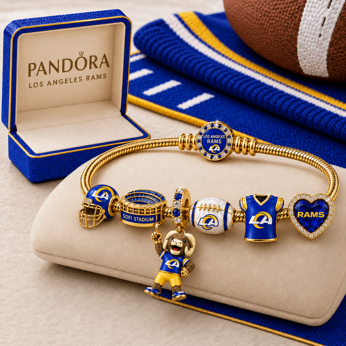 Premium NFL LAR Gold Charm Bracelet Set