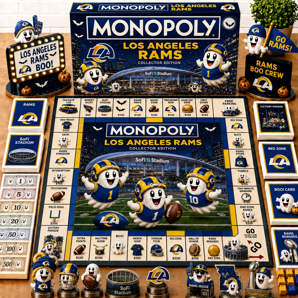 Premium NFL LAR Halloween Ghost Monopoly Collector’s Edition Board Game V6
