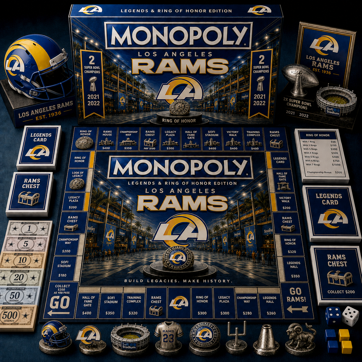 Premium NFL LAR Legends & Ring Monopoly Collector’s Edition Board Game V9