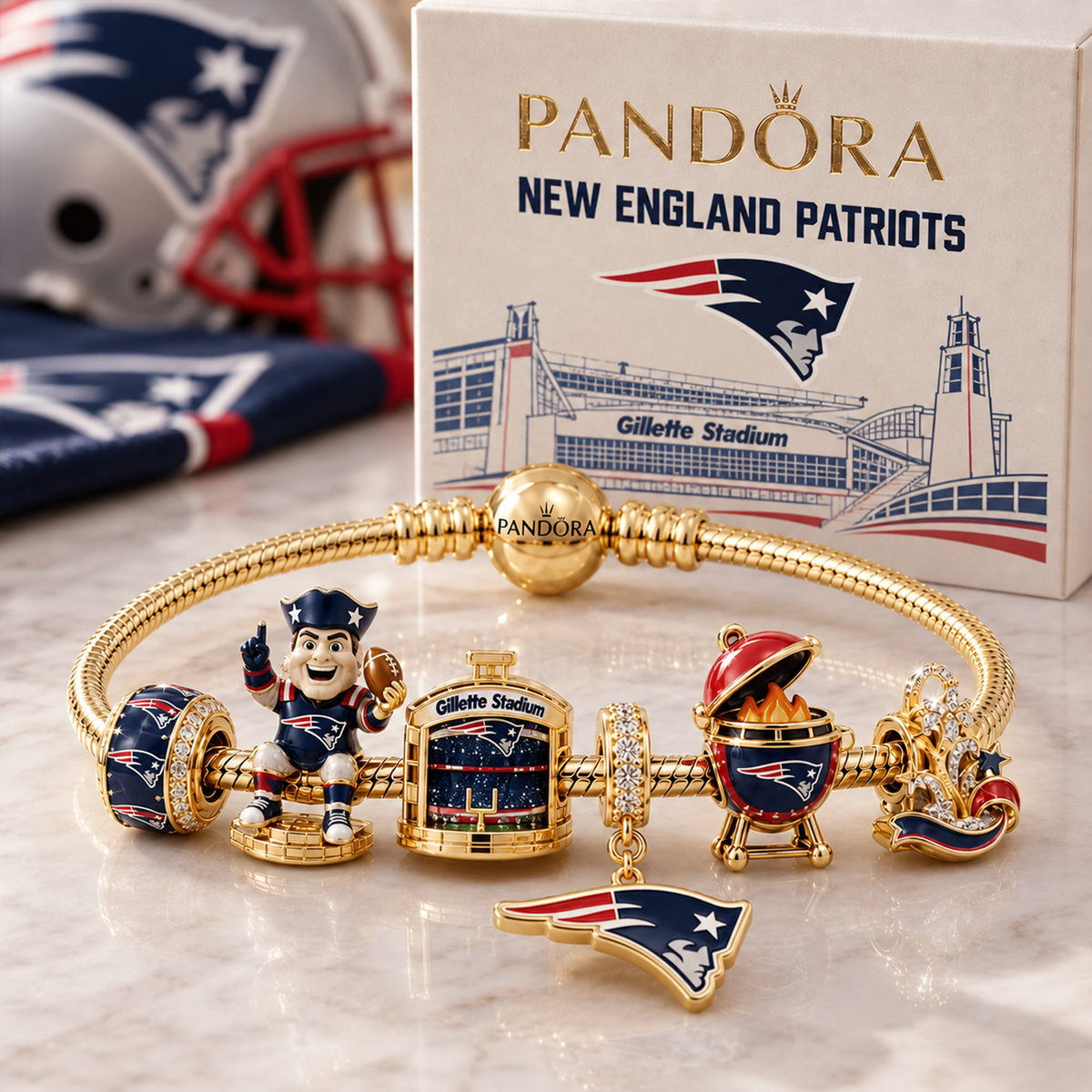 Premium NFL NE Heritage Gold Charm Bracelet Set V3