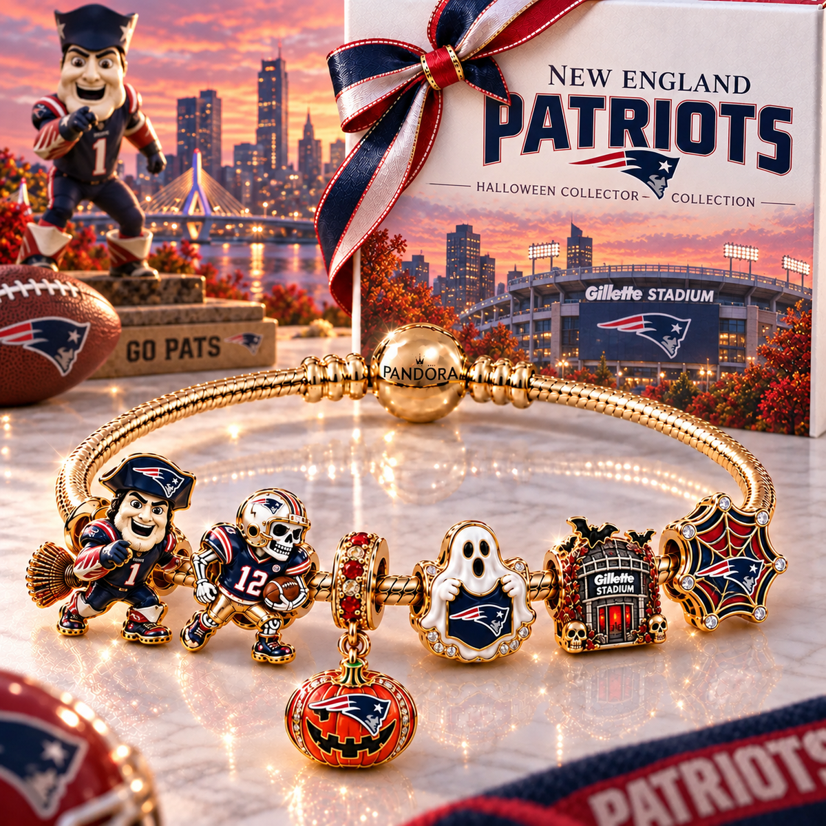 Premium NFL NEP Halloween Gold Charm Bracelet Set V4