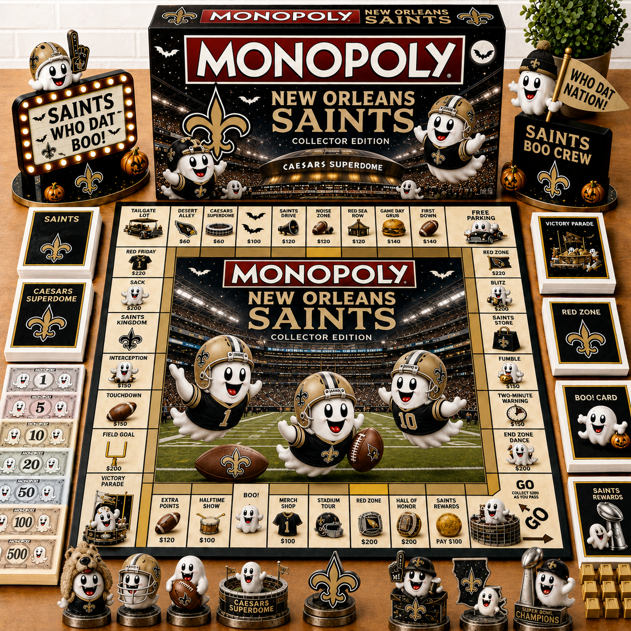 Premium NFL NOS Halloween Ghost Monopoly Collector’s Edition Board Game V6