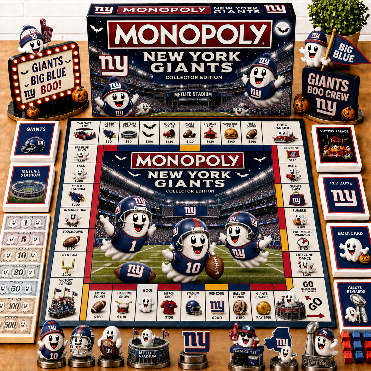 Premium NFL NYG Halloween Ghost Monopoly Collector’s Edition Board Game V6