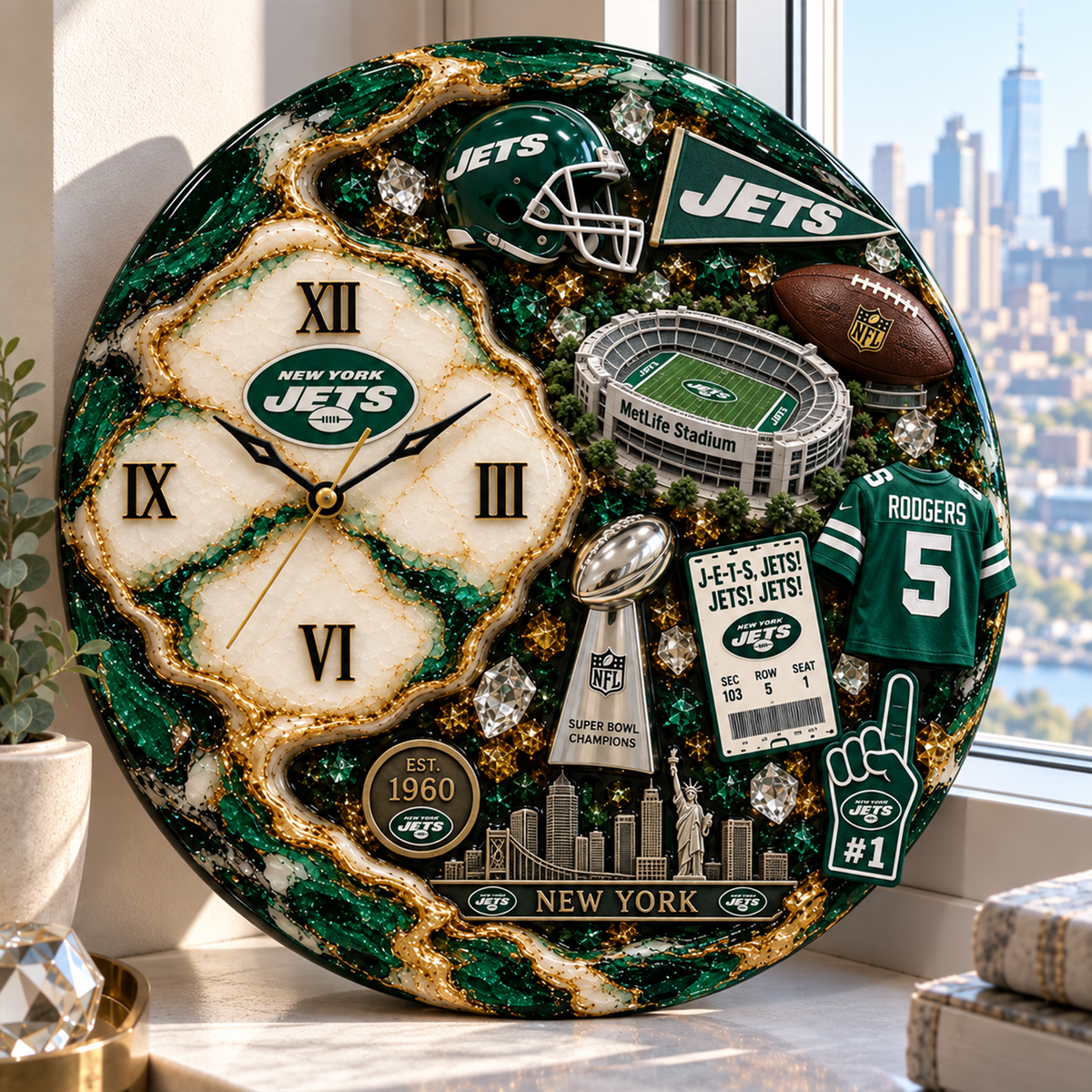 Premium NFL NYJ Statement 3D Wall Clock