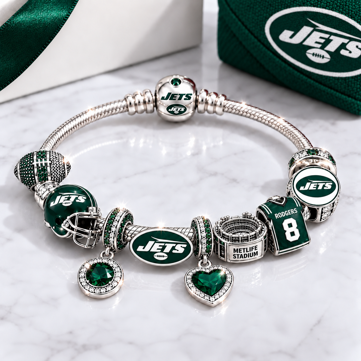 Premium NFL NYJ Team Spirit Charm Bracelet V8