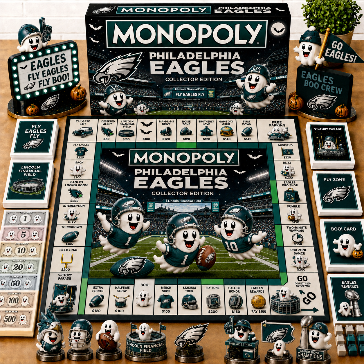Premium NFL PE Halloween Ghost Monopoly Collector’s Edition Board Game V6
