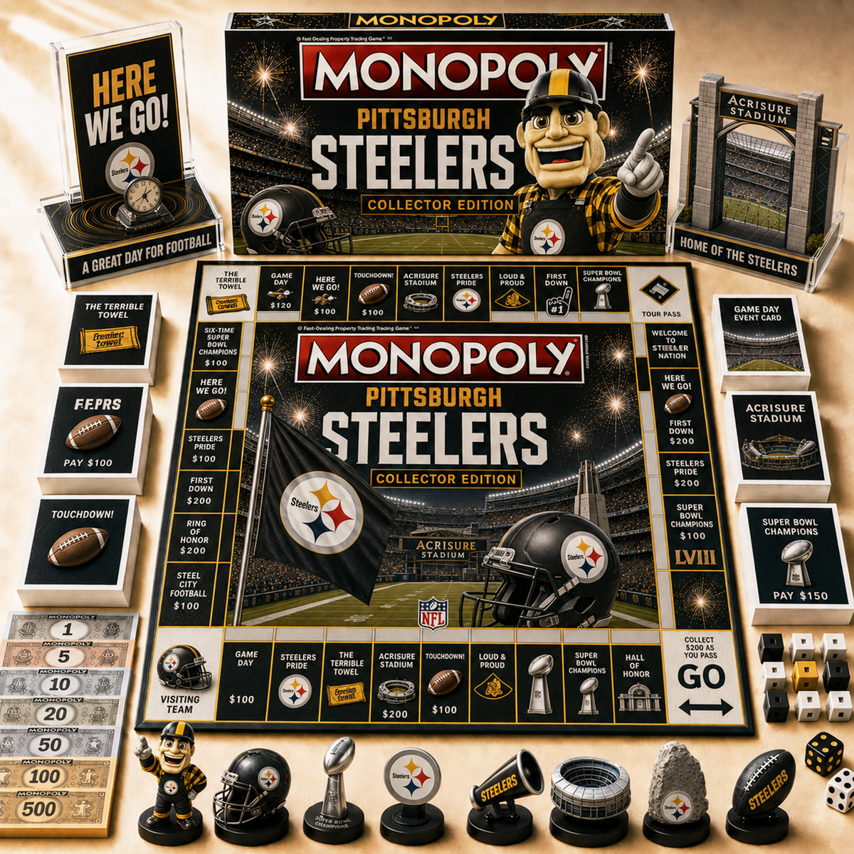 Premium NFL PIT Hall of Fame Monopoly Collector’s Edition Board Game V12