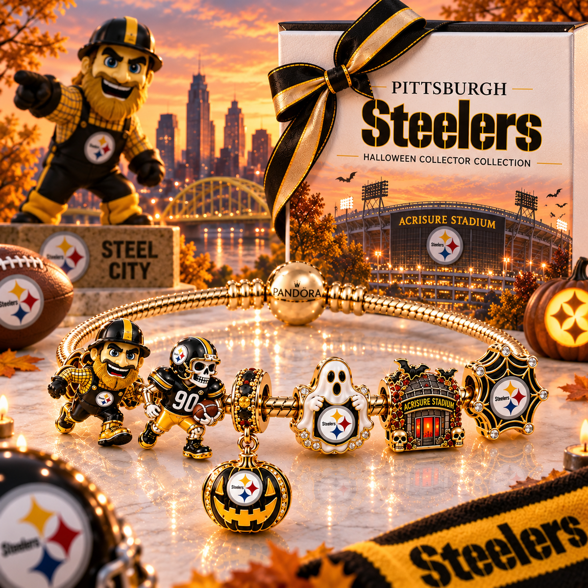 Premium NFL PS Halloween Gold Charm Bracelet Set V4