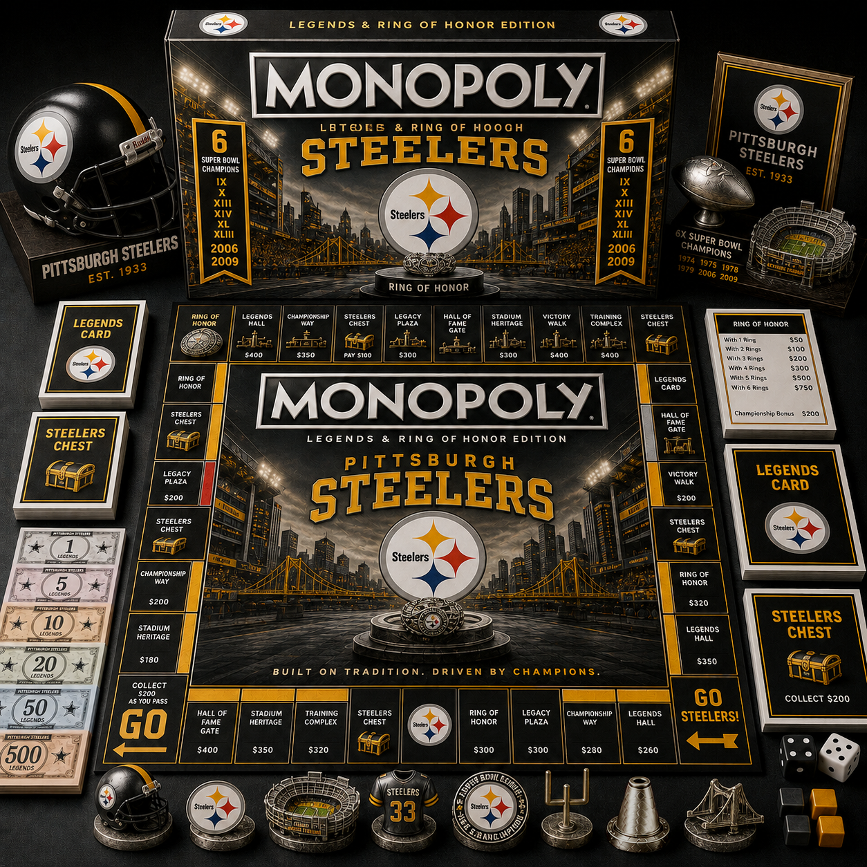 Premium NFL PS Legends & Ring Monopoly Collector’s Edition Board Game V9