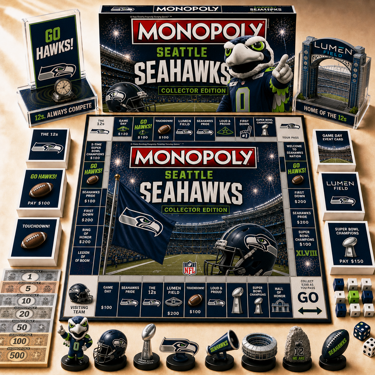 Premium NFL SEA Hall of Fame Monopoly Collector’s Edition Board Game V12