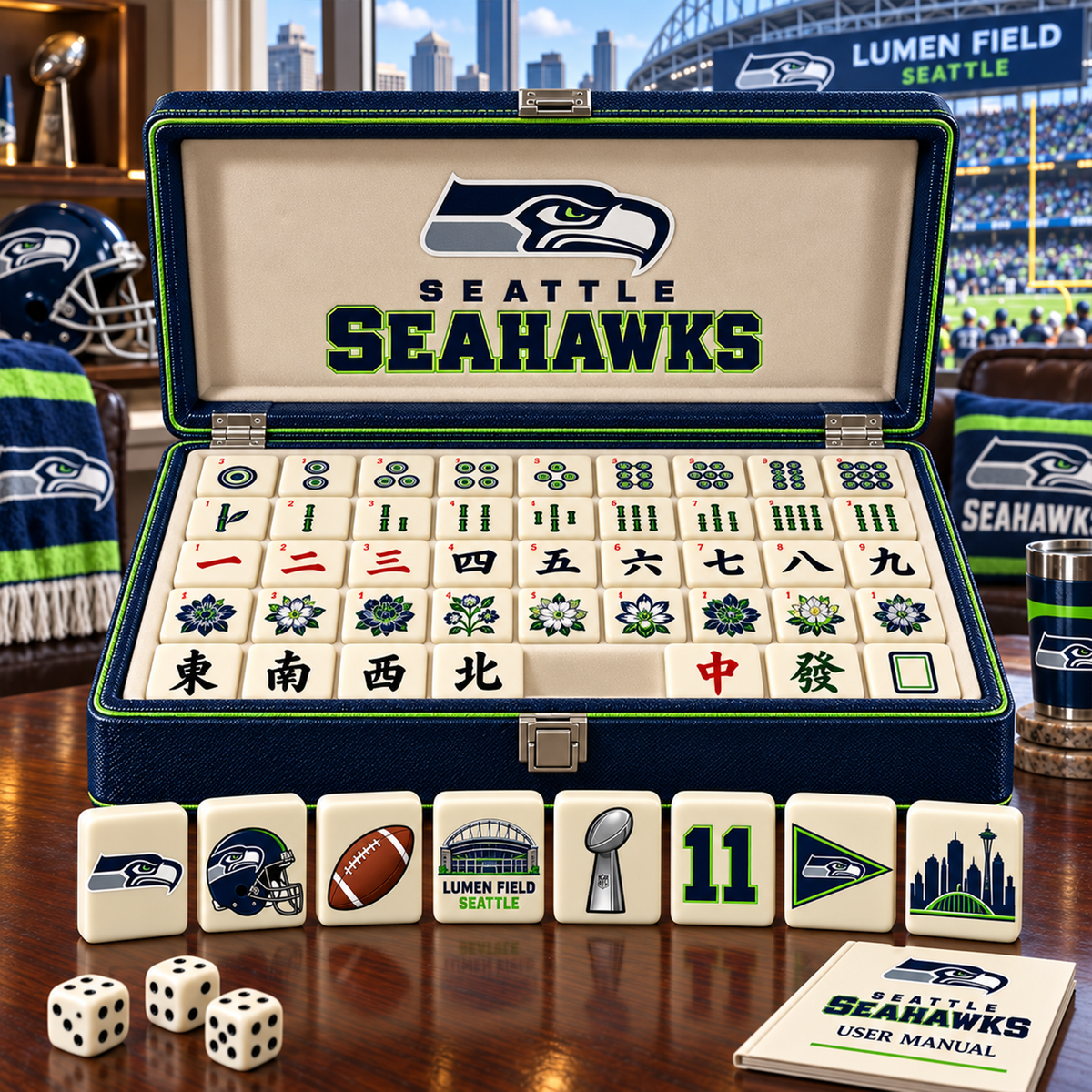 Premium NFL SEA Mahjong Set – Game Night Edition