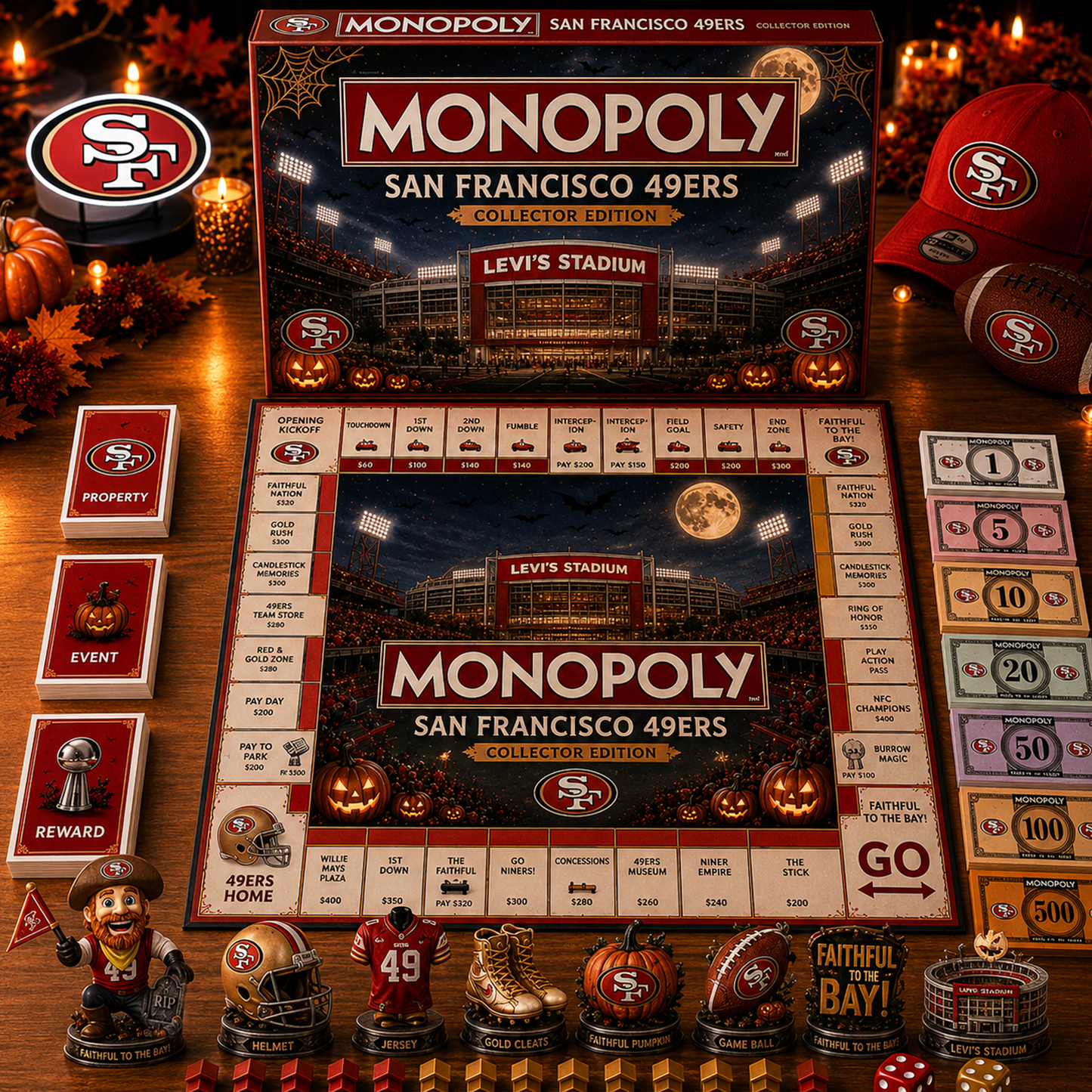 Premium NFL SF Halloween Stadium Monopoly Collector’s Edition Board Game V10