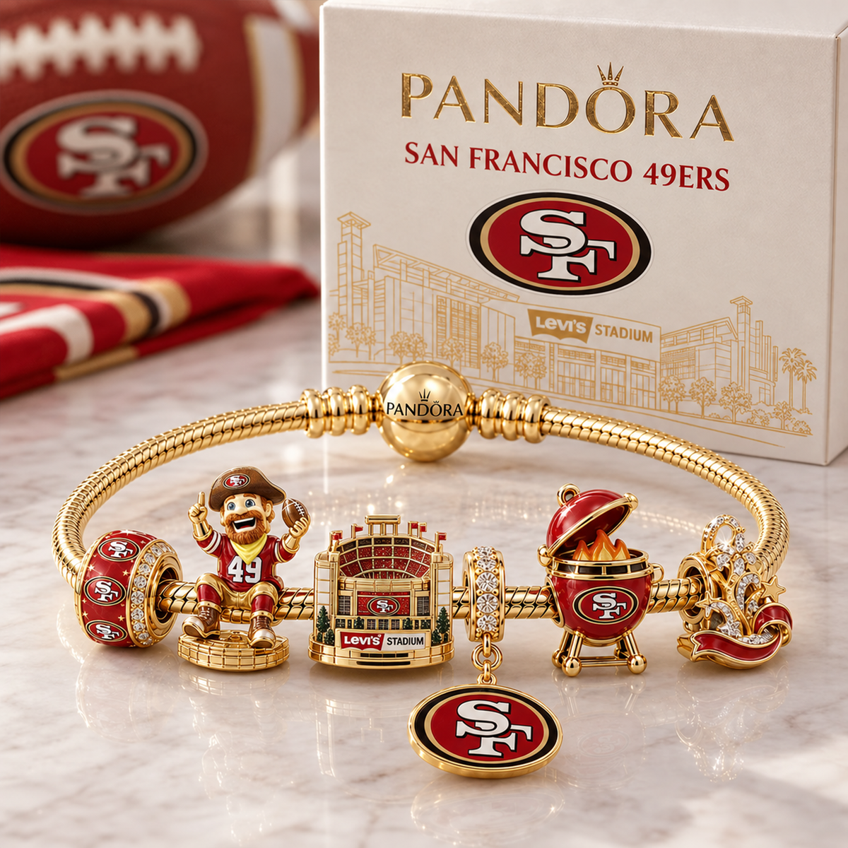 Premium NFL SF Heritage Gold Charm Bracelet Set V3