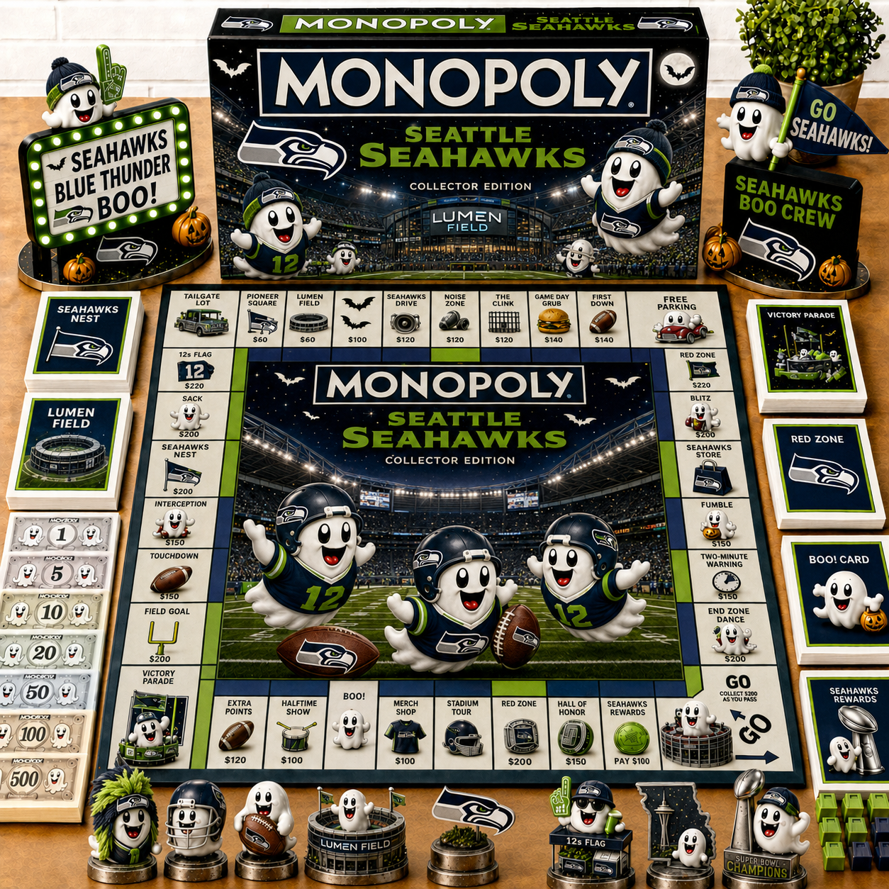 Premium NFL SS Halloween Ghost Monopoly Collector’s Edition Board Game V6