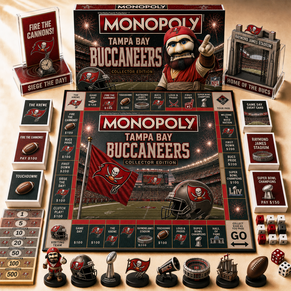Premium NFL TB Hall of Fame Monopoly Collector’s Edition Board Game V12