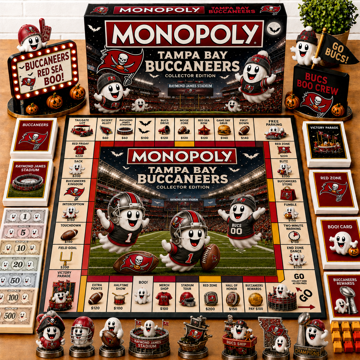 Premium NFL TBB Halloween Ghost Monopoly Collector’s Edition Board Game V6