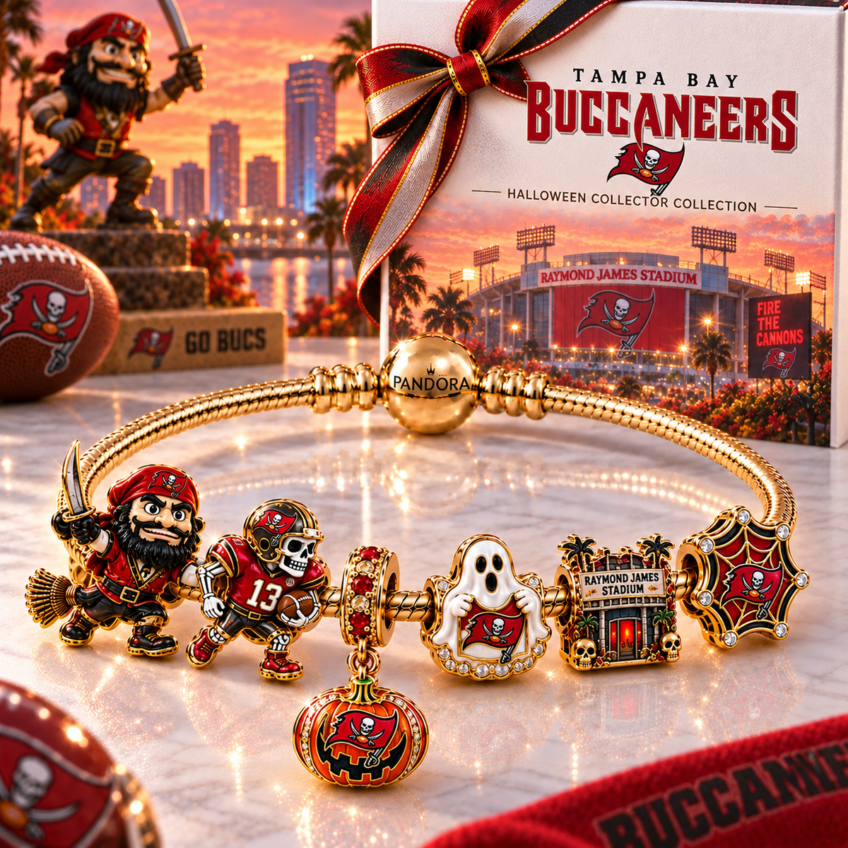 Premium NFL TBB Halloween Gold Charm Bracelet Set V4