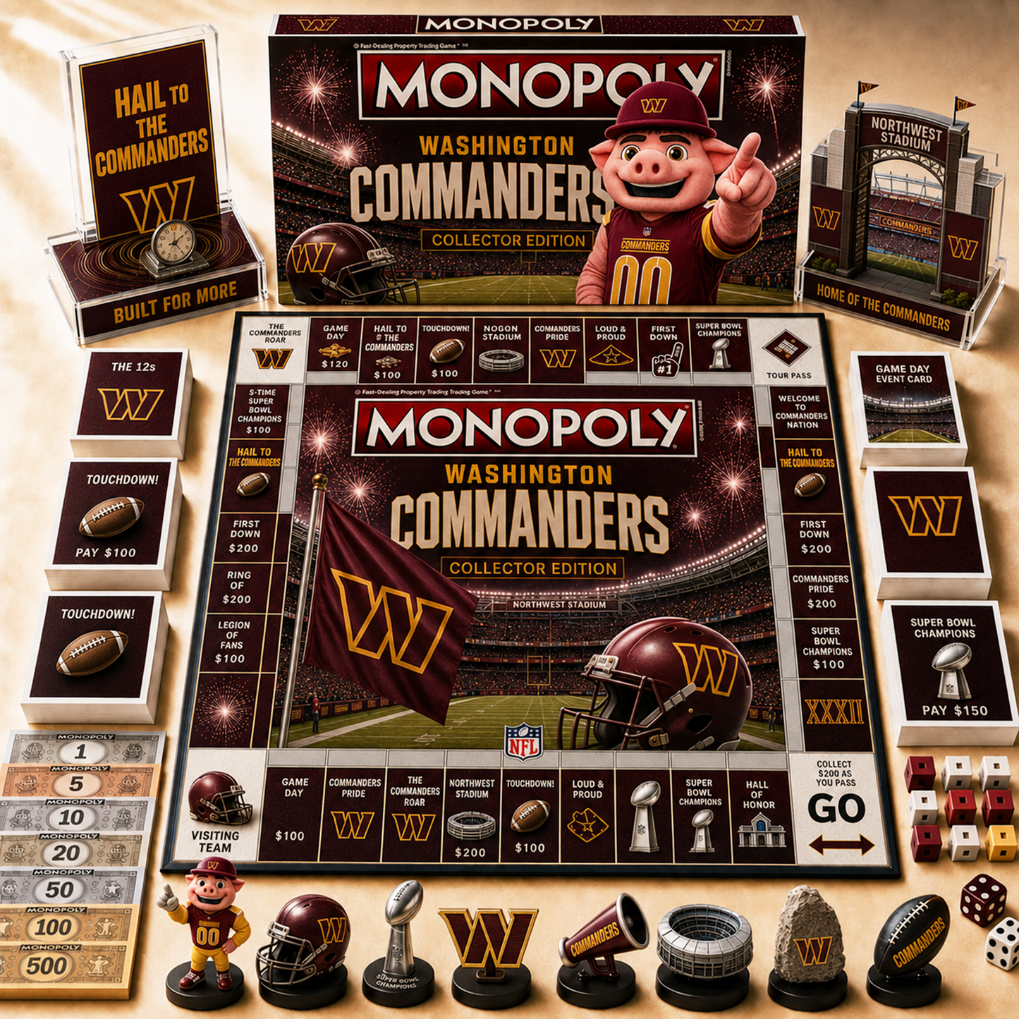 Premium NFL WAS Hall of Fame Monopoly Collector’s Edition Board Game V12