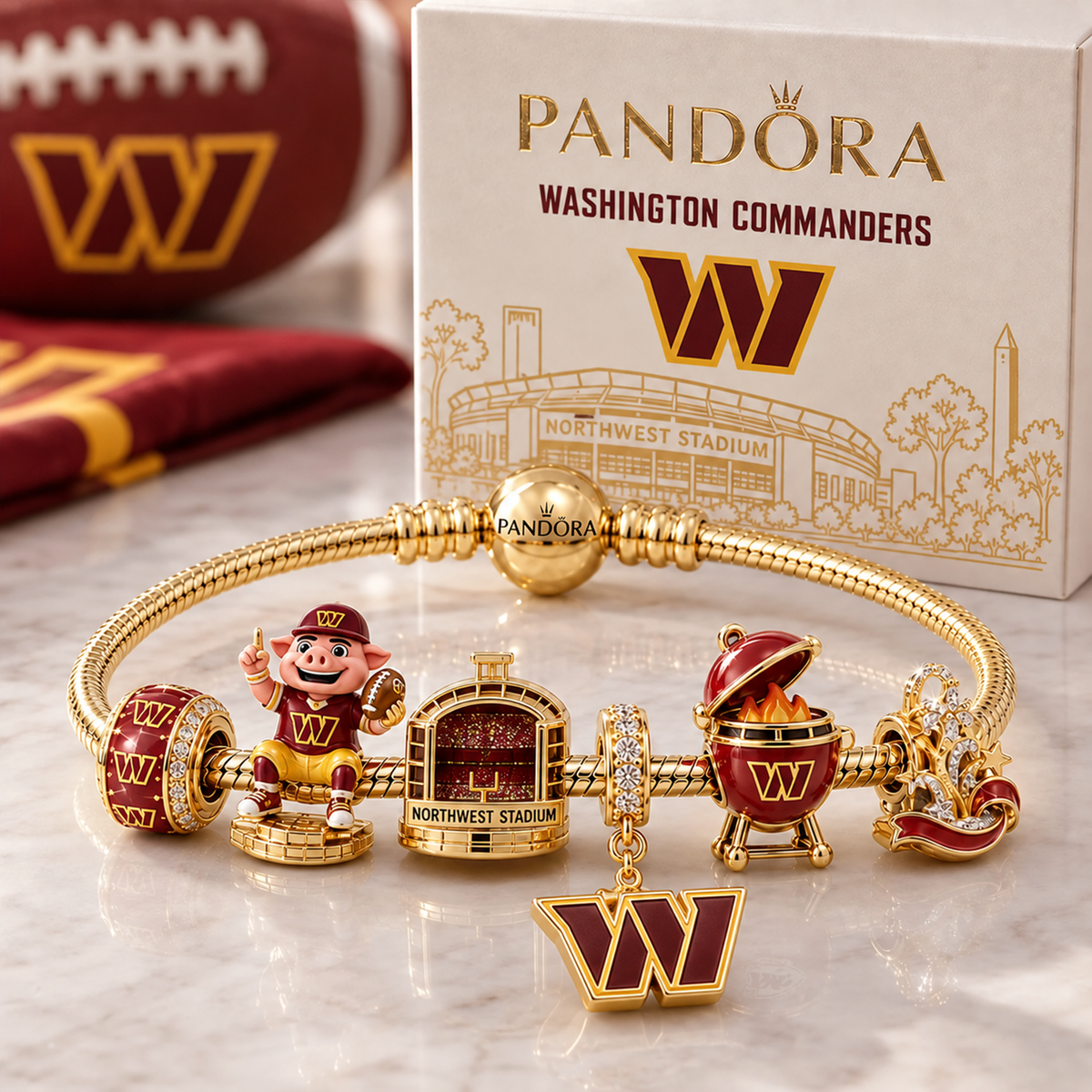 Premium NFL WAS Heritage Gold Charm Bracelet Set V3