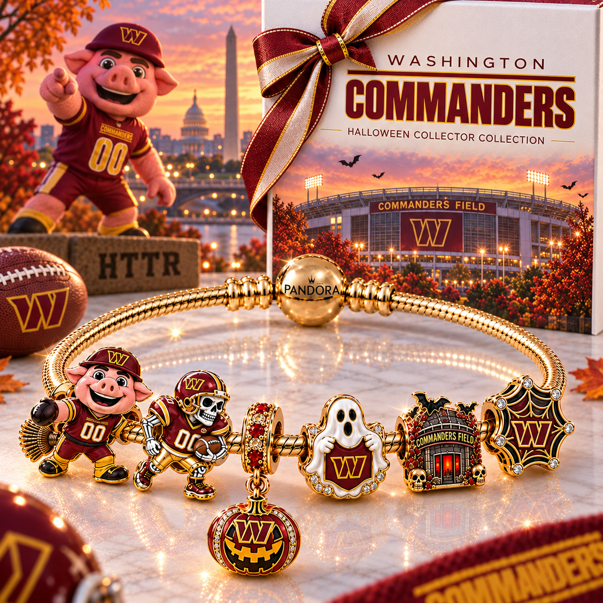Premium NFL WC Halloween Gold Charm Bracelet Set V4