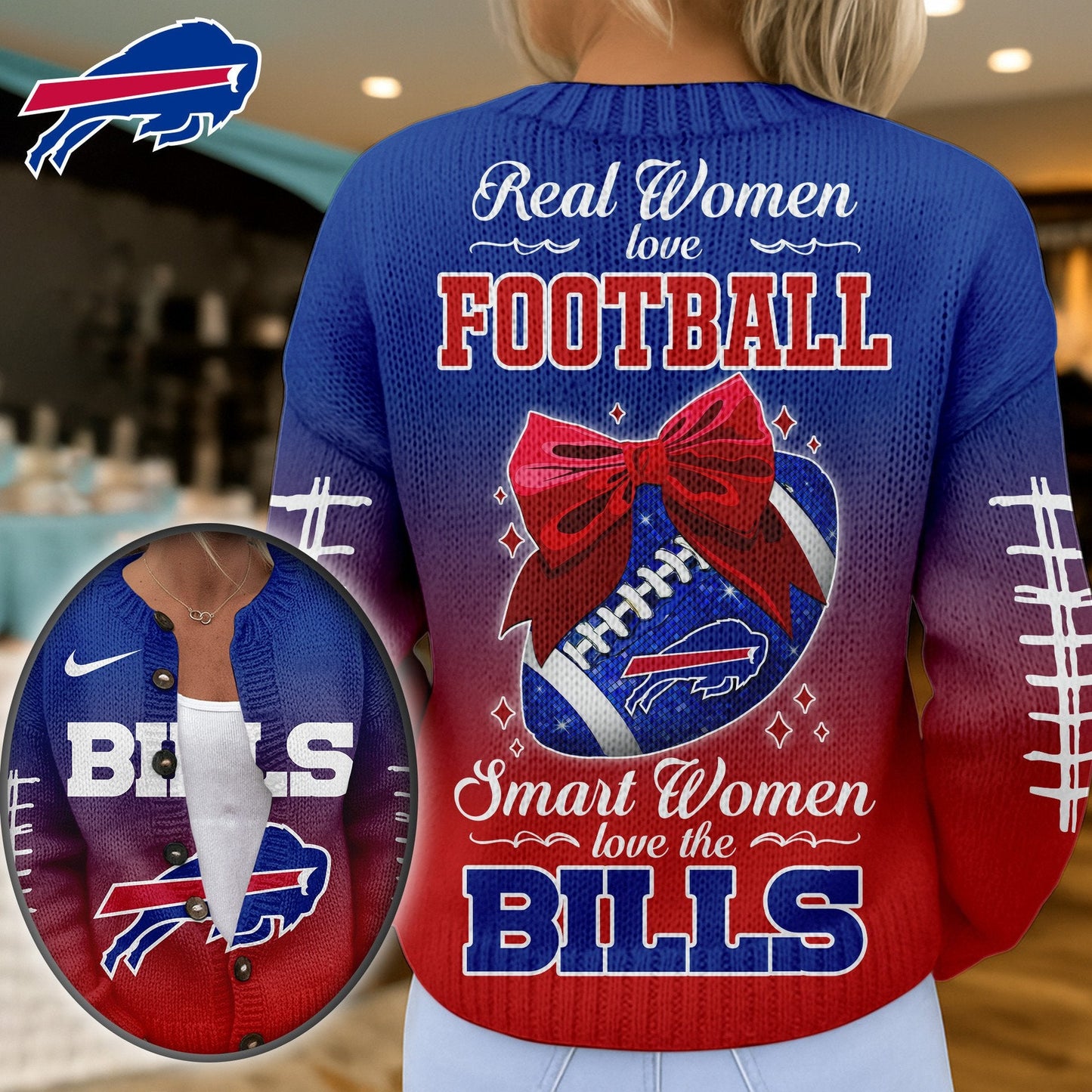 Premium NFL X BUF Smart Woman Love Football Cozy Split Knit Cardigan NDT NHM