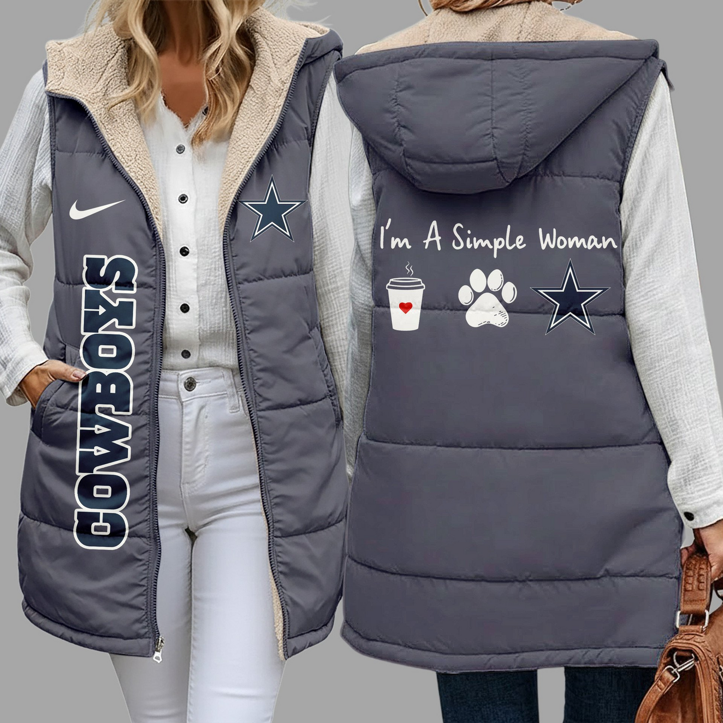 Premium NFL X DAL Simple Girl Quilted Vest NDT NHM 3010