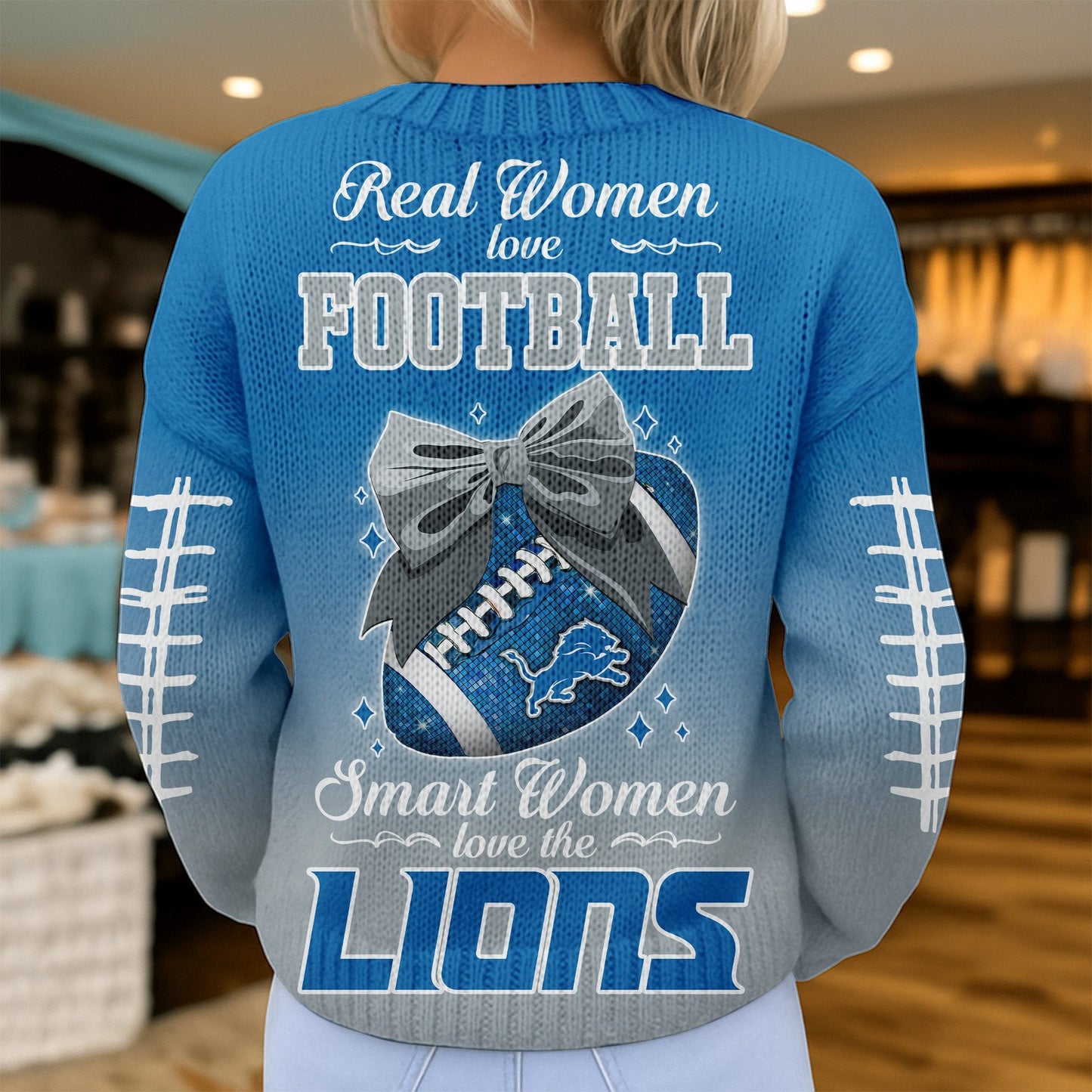 Premium NFL X DET Smart Woman Love Football Cozy Split Knit Cardigan NDT NHM