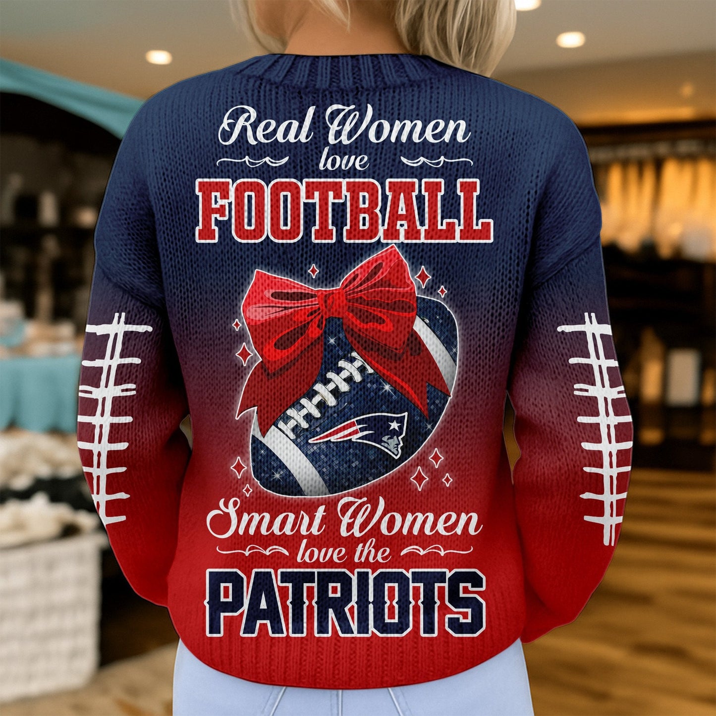 Premium NFL X NE Smart Woman Love Football Cozy Split Knit Cardigan NDT NHM