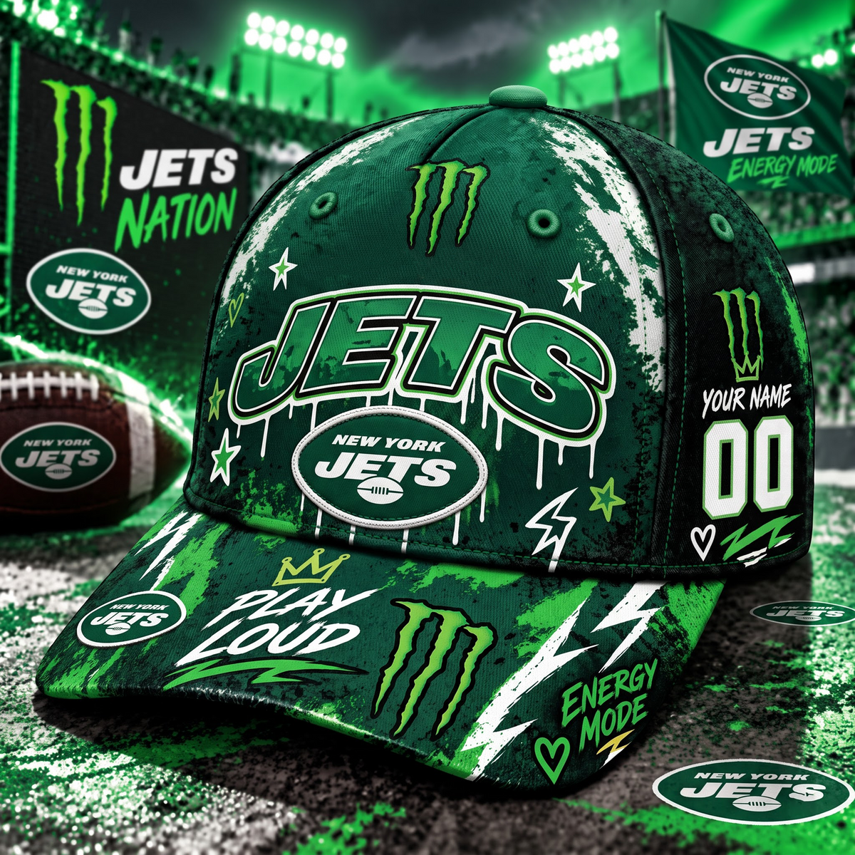 Premium NFL x NYJ Monster Energy – Neon Street Racing Cap