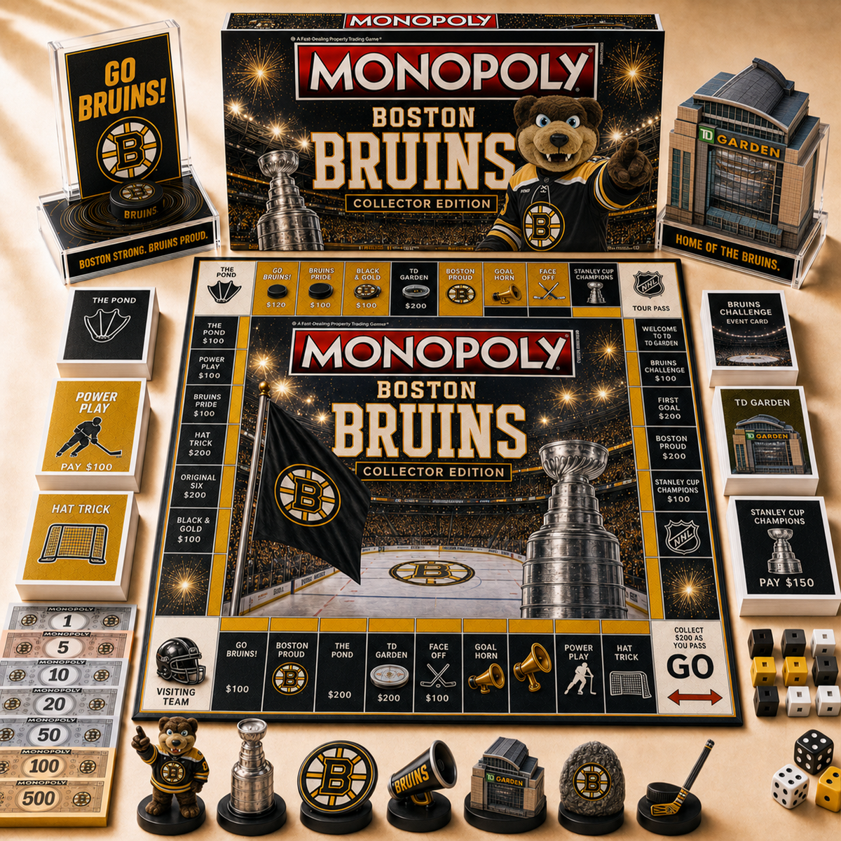 Premium NHL BOS Hall of Fame Monopoly Collector’s Edition Board Game V12