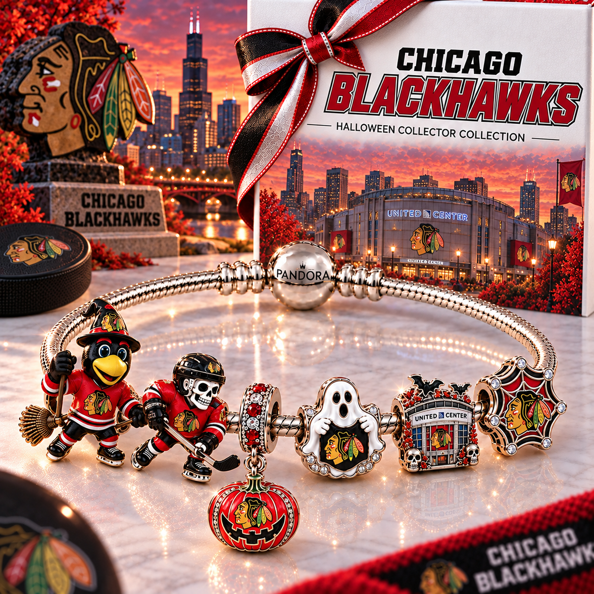 Premium NHL CB Halloween Gold Charm Bracelet Set V4