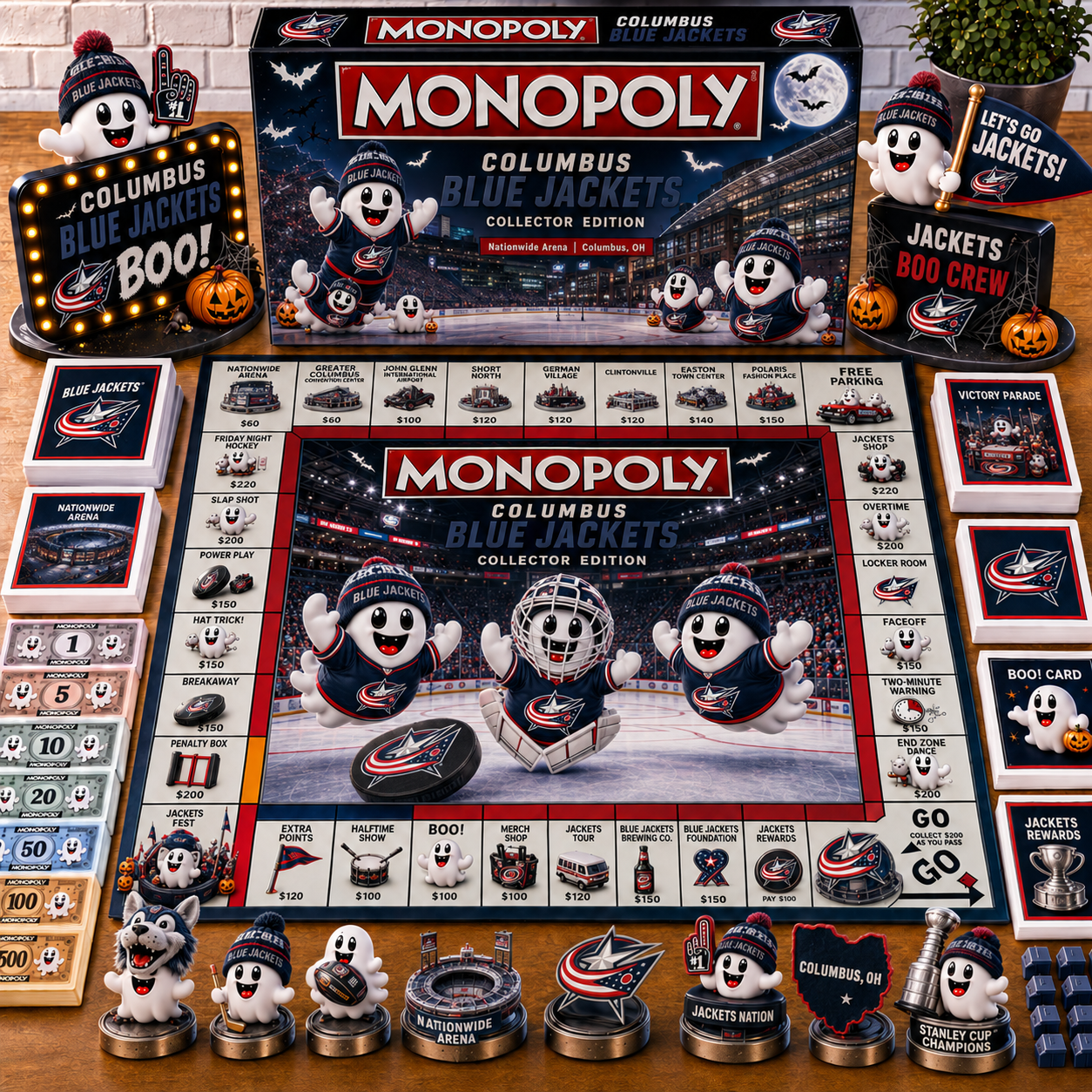 Premium NHL CBJ Halloween Ghost Monopoly Collector’s Edition Board Game V6