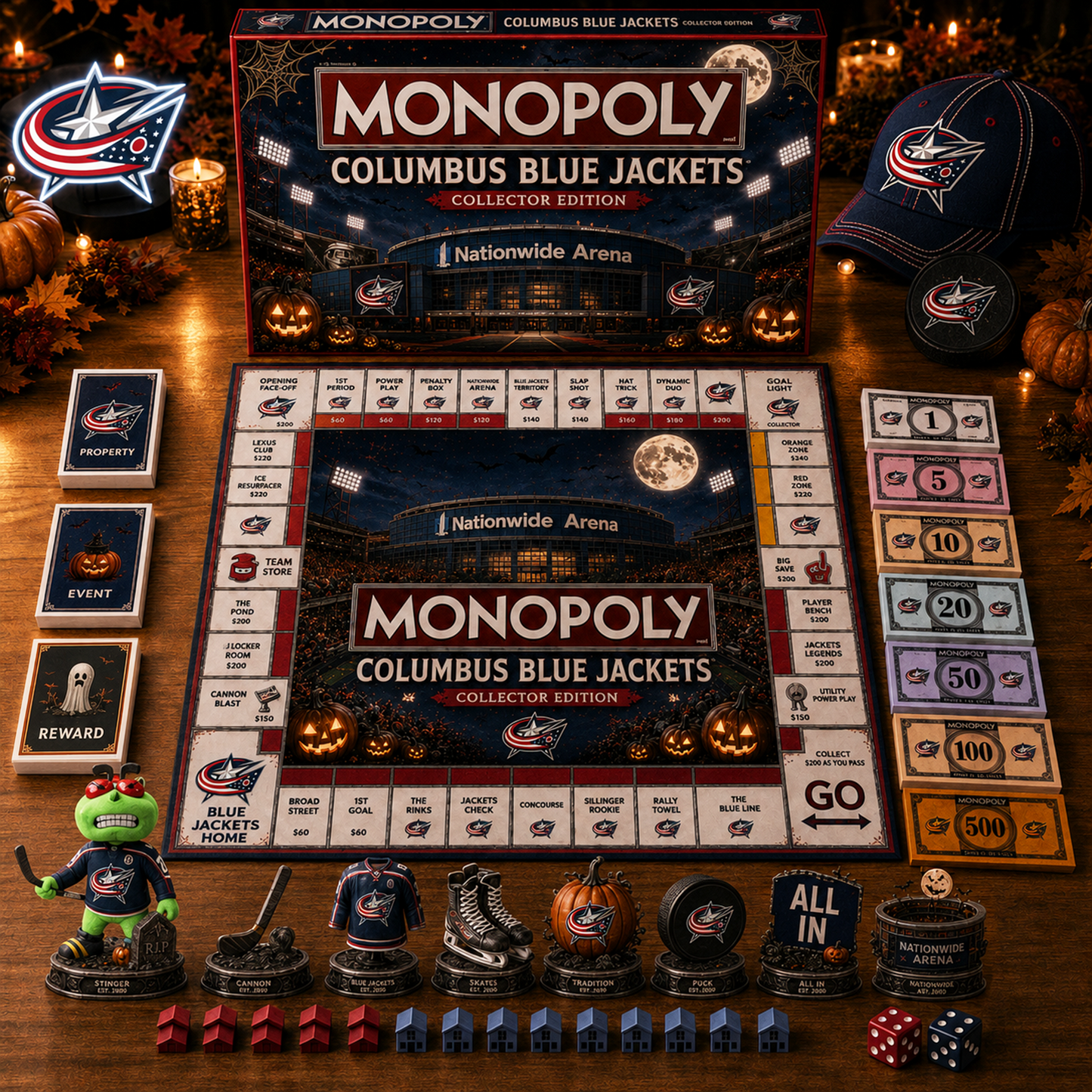 Premium NHL CBJ Halloween Stadium Monopoly Collector’s Edition Board Game V10