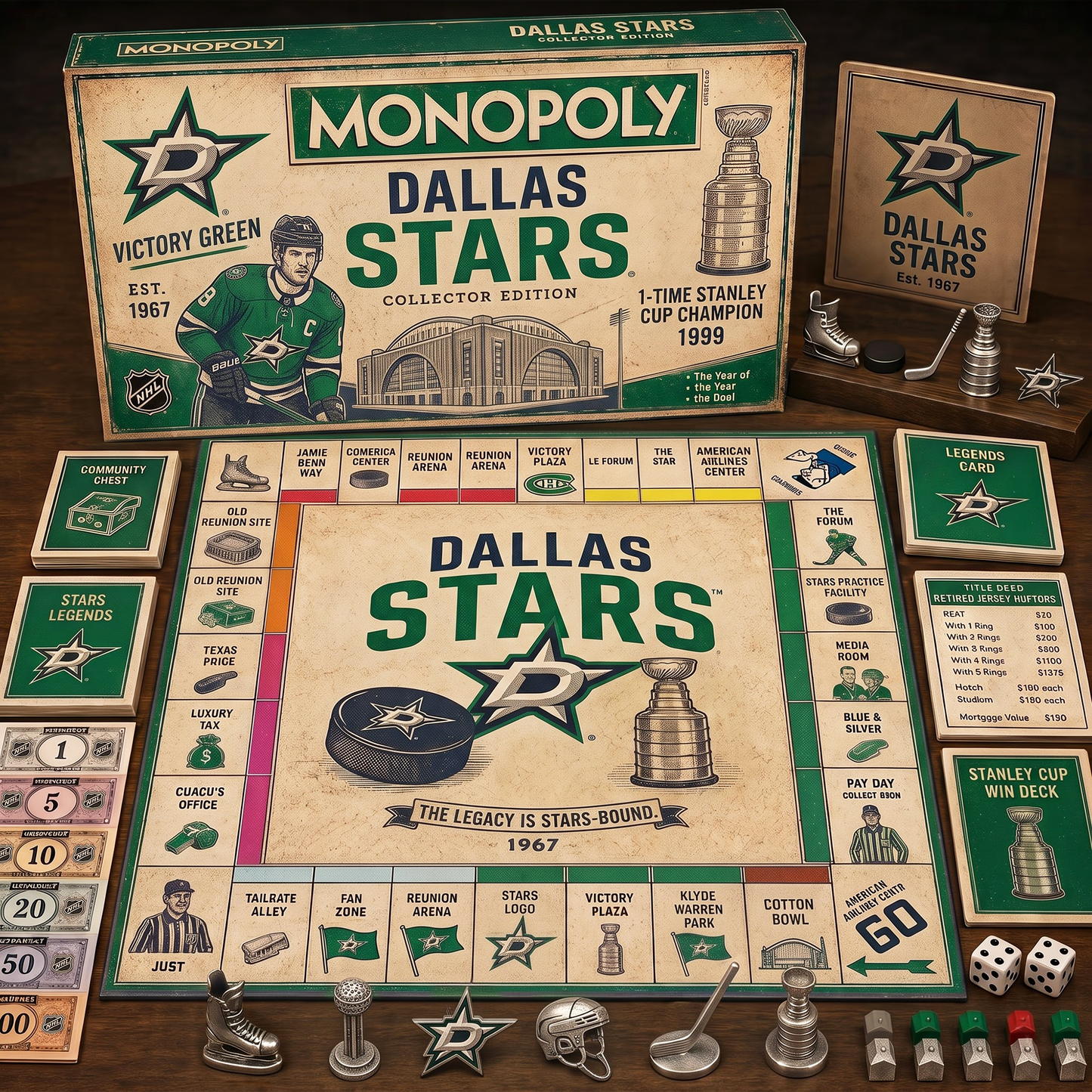Premium NHL DAL Retro Heritage  Monopoly Collector’s Edition Board Game V7