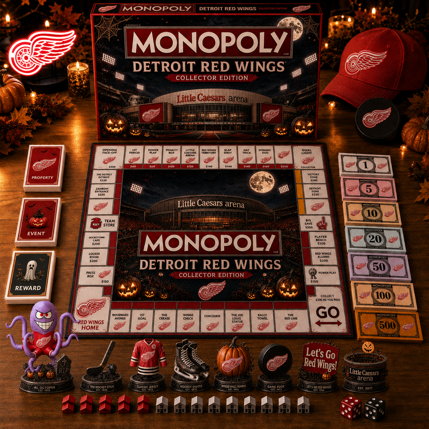 Premium NHL DET Halloween Stadium Monopoly Collector’s Edition Board Game V10