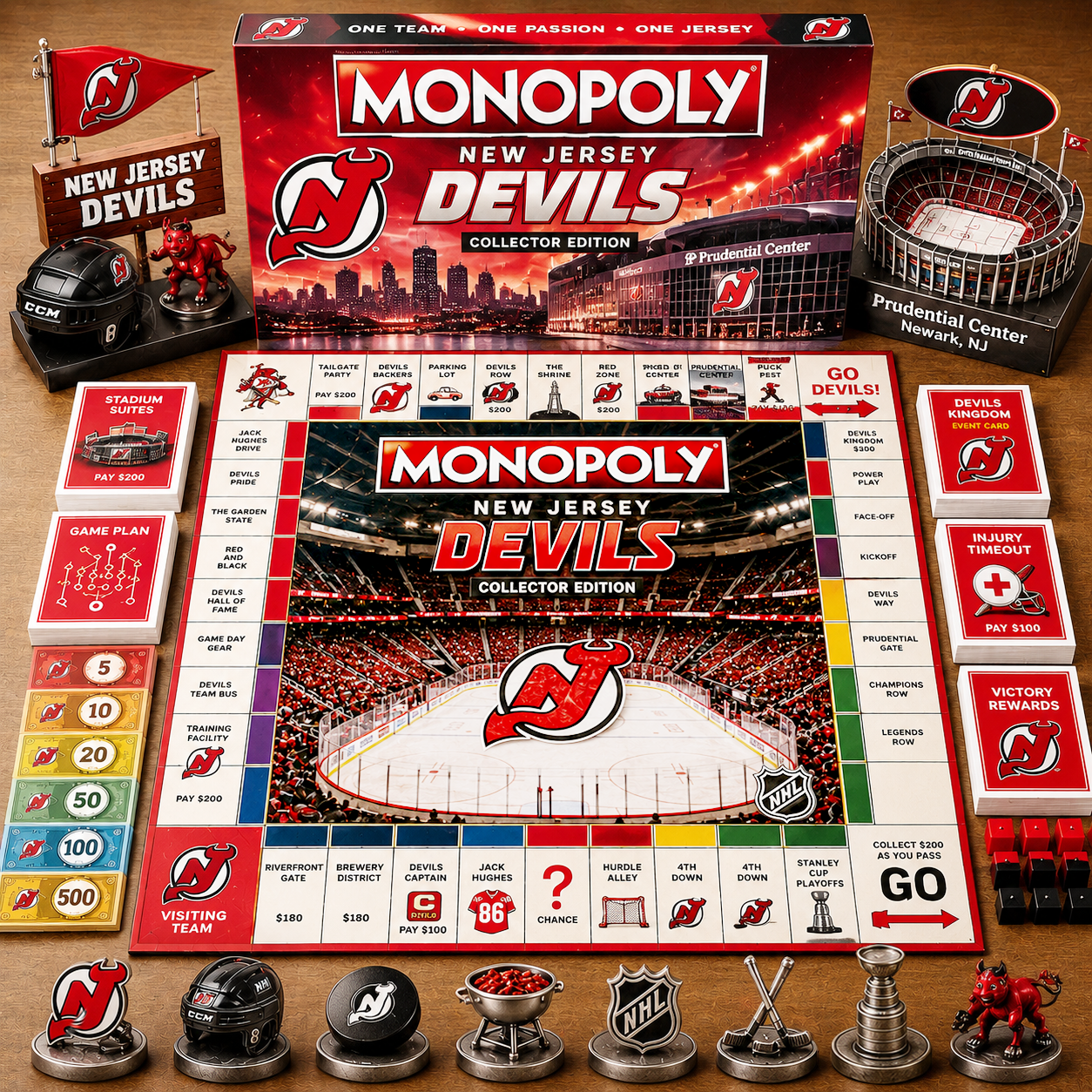 Premium NHL NJD Game Night Monopoly Collector Edition Board Game V5