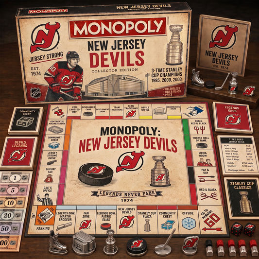 Premium NHL NJD Retro Heritage  Monopoly Collector’s Edition Board Game V7