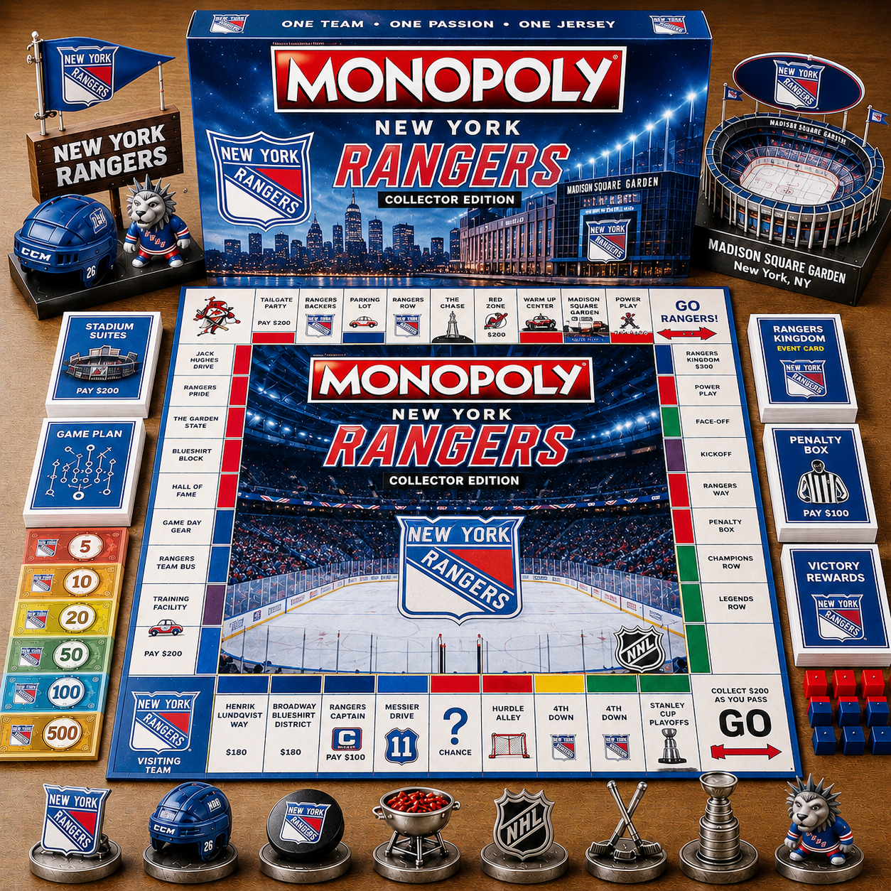 Premium NHL NYR Game Night Monopoly Collector Edition Board Game V5