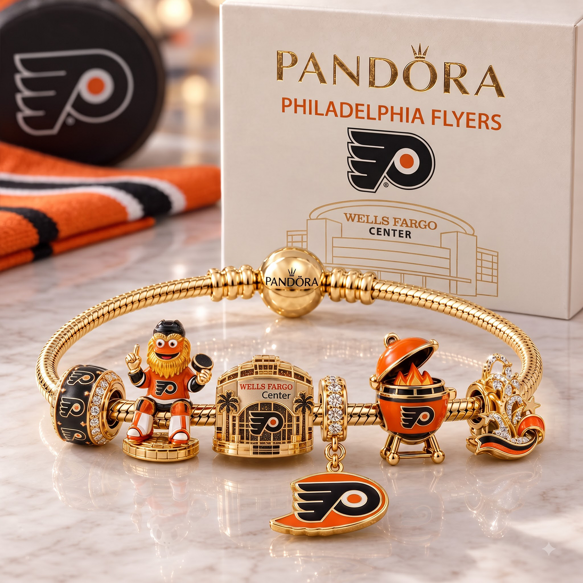 Premium NHL PHI Heritage Gold Charm Bracelet Set V3