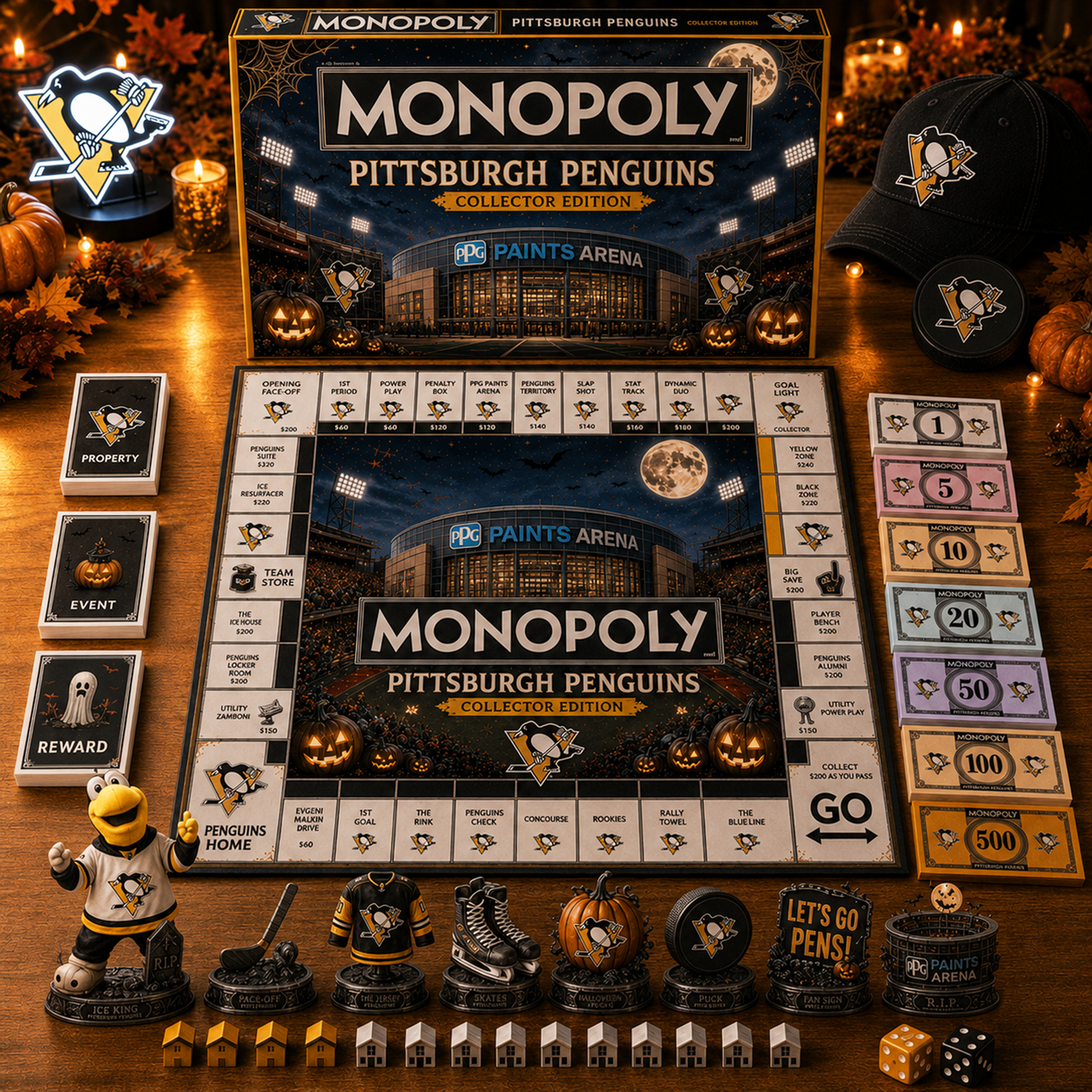 Premium NHL PIT Halloween Stadium Monopoly Collector’s Edition Board Game V10