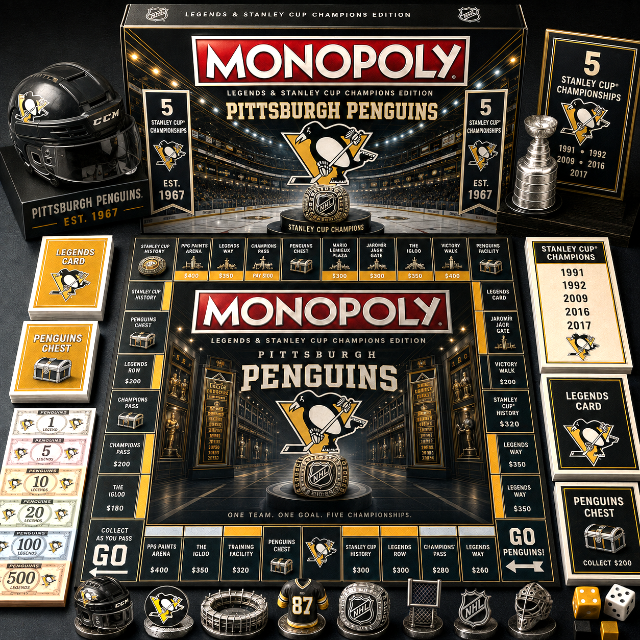 Premium NHL PP Legends & Ring Monopoly Collector’s Edition Board Game V9