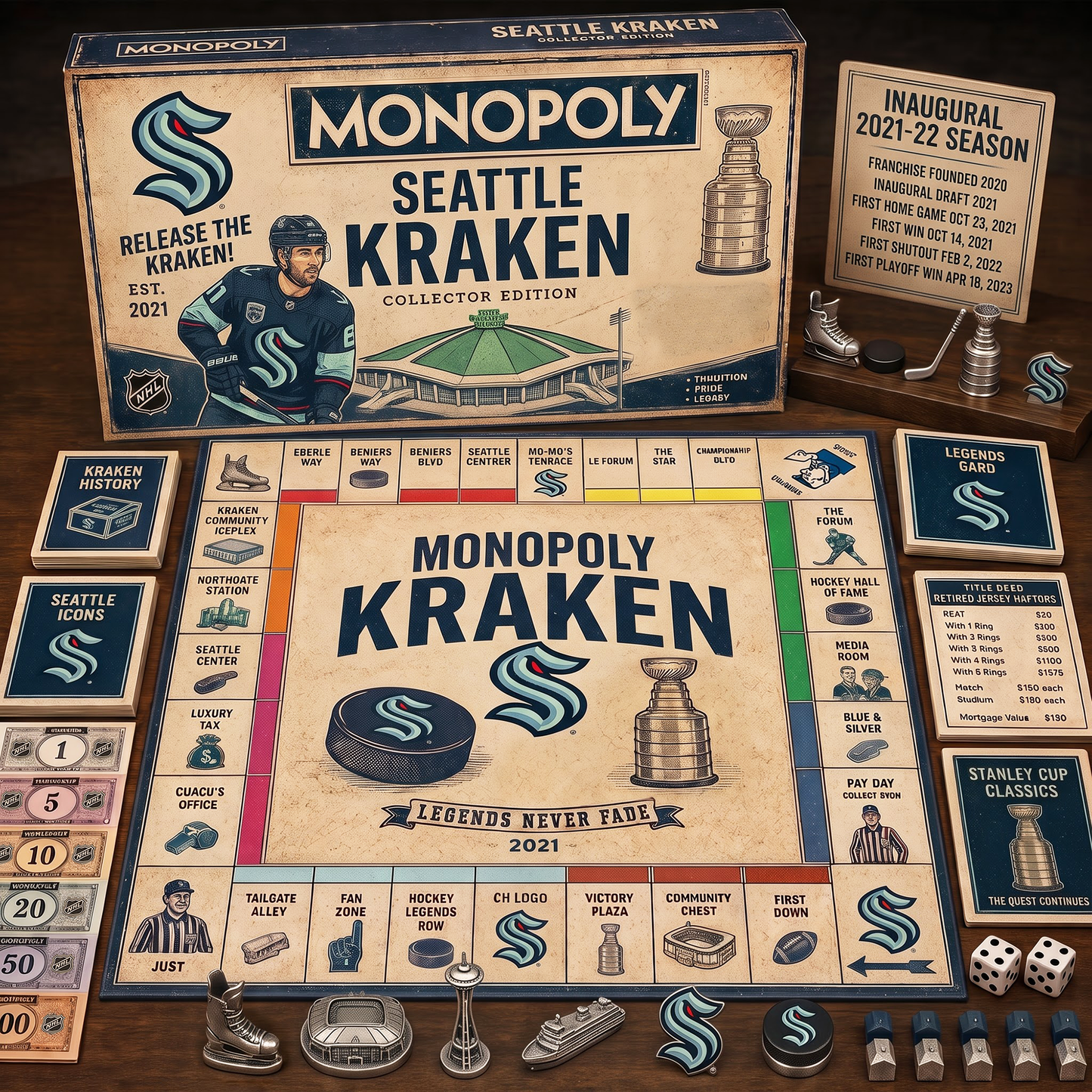 Premium NHL SEA Retro Heritage  Monopoly Collector’s Edition Board Game V7