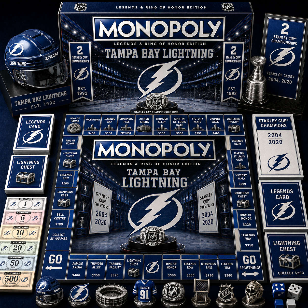 Premium NHL TBL Legends & Ring Monopoly Collector’s Edition Board Game V9