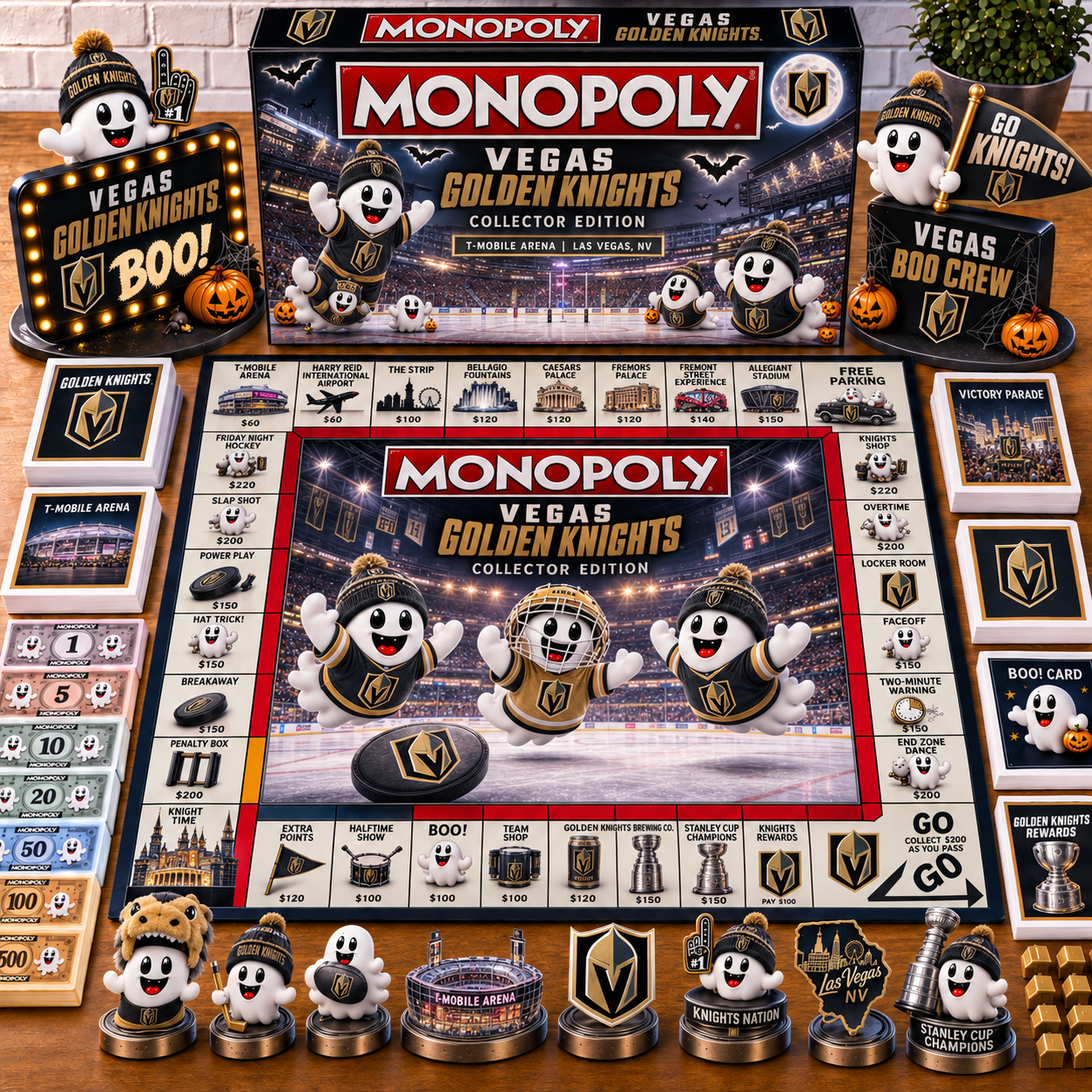 Premium NHL VGK Halloween Ghost Monopoly Collector’s Edition Board Game V6