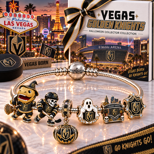 Premium NHL VGK Halloween Gold Charm Bracelet Set V4